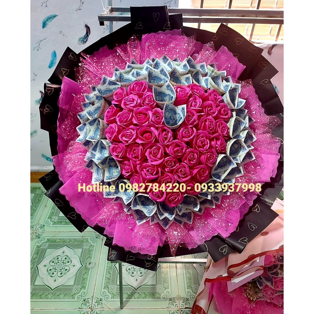 Bó hoa tiền mệnh giá 5k hình trái tim cực đẹp Linh Xù Shop HT10 quà lưu niệm, kỷ niện, sinh nhật