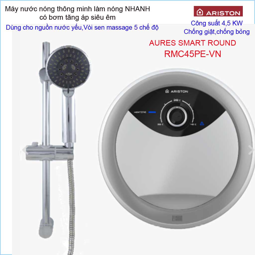 Máy nước nóng Ariston RMC45PE-VN, máy nước nóng trực tiếp có bơm thông minh Aures Smart Round (có bơm) 3195095