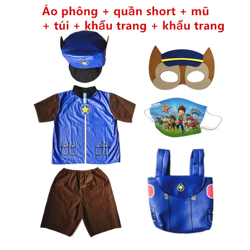 Paw Tuần tra Trang phục Cosplay Ngắn tay trẻ em Bé trai Cô gái Quà tặng sinh nhật Halloween Mặt nạ Đảng