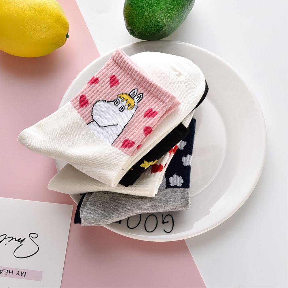 SOMEDAYZL Vớ Cotton Nữ Co Dãn Họa Tiết Con Hà Mã Phong Cách Hàn Quốc