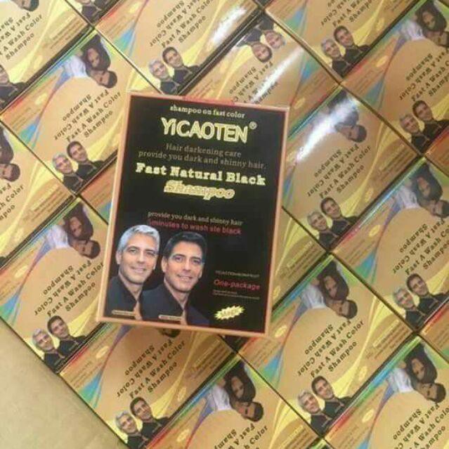 gội là đen - HỘP 10 GÓI DẦU GỘI ĐEN TÓC YOSATEN FAST NATURAL BLACK SHAMPOO