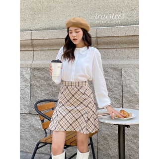 Ariustees - chân váy kẻ caro pleated mini skirt