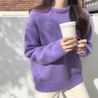 Áo Sweater cổ tròn màu tím phong cách Retro 2020