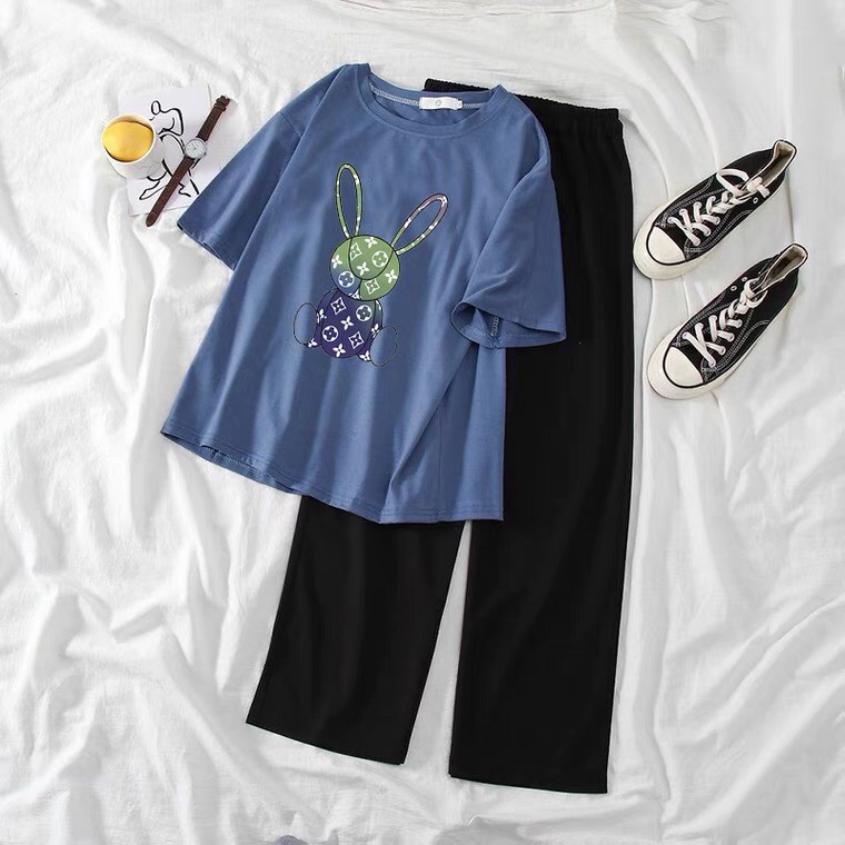 Sét Áo Thỏ in 3D + quần suông trơn, Áo thun from rộng, Chất đẹp không xù, quần suông ống rộng, Sét bộ mặc ở nhà - MODY