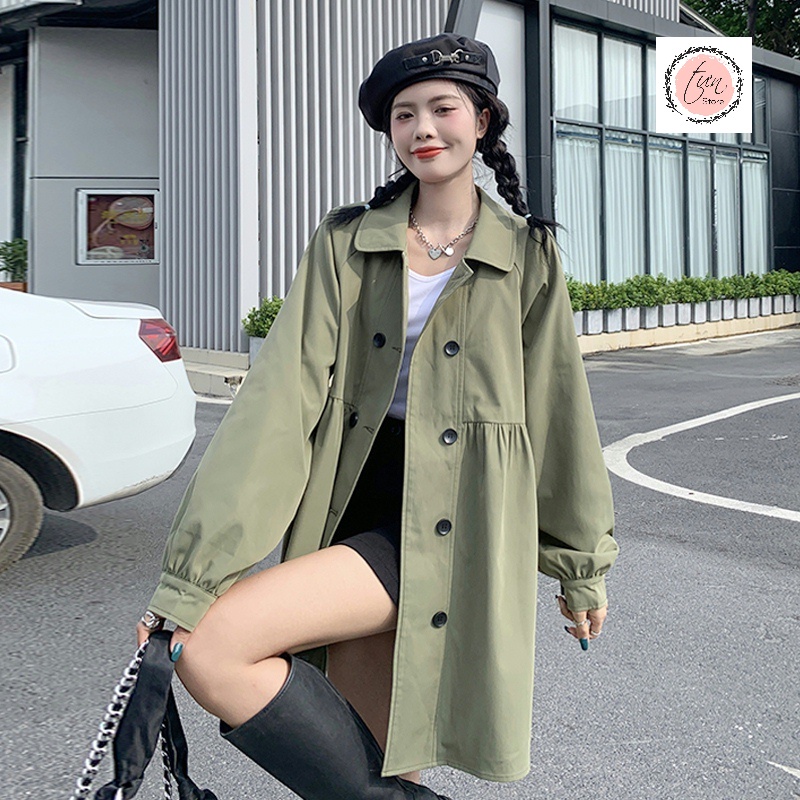 Áo khoác măng tô kaki nữ 2 lớp sang trọng kiểu dáng baby doll dễ thương