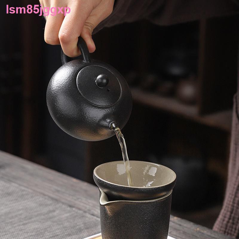 Bộ tràbộ ấm trà gốm sứ cổ điển đen di động nhỏ có khay phong cách Trung Quốc đơn giản kung fu