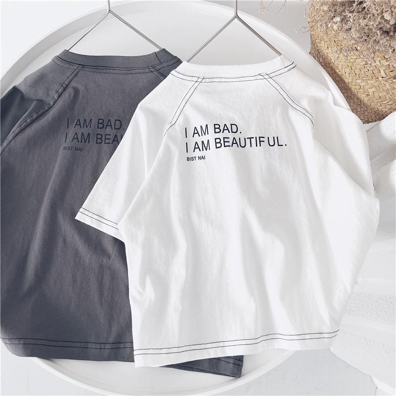 Áo Thun Cotton Tay Ngắn Cổ Tròn Màu Trơn In Chữ Tiếng Anh Phong Cách Hàn Quốc Thời Trang Mùa Hè Hàng Mới Dành Cho Bé Trai