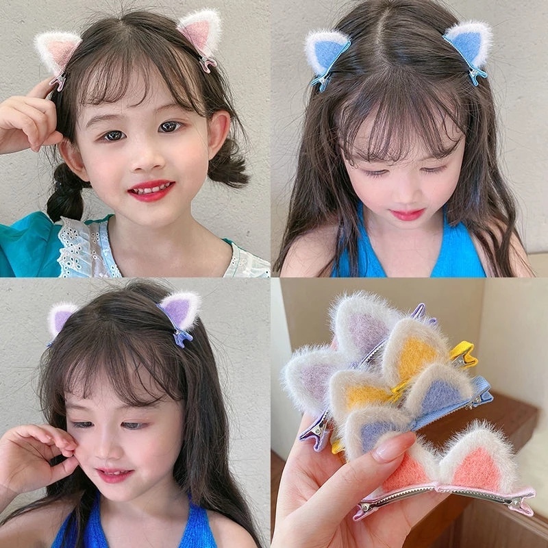 1 Cặp Kẹp Tóc Hình Tai Mèo Hoạt Hình Dễ Thương Dành Cho Bé Gái