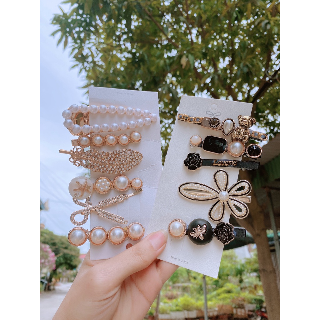 Set 5 kẹp tóc đính đá phong cách Hàn Quốc xinh xắn cho nữ
