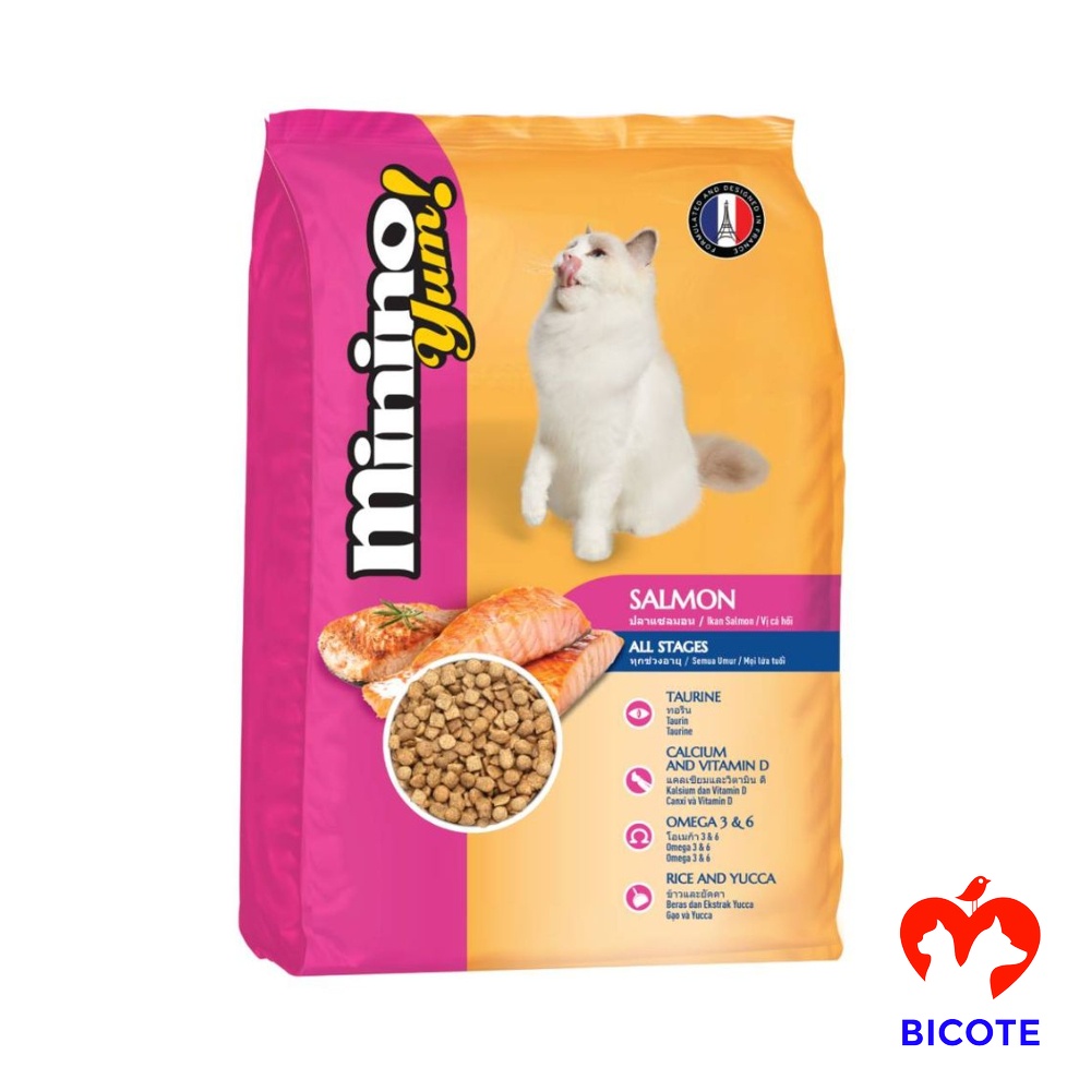 Thức ăn hạt cho mèo Minino cao cấp vị cá hồi gói 350gram thơm ngon chính hãng phân phối BICOTE