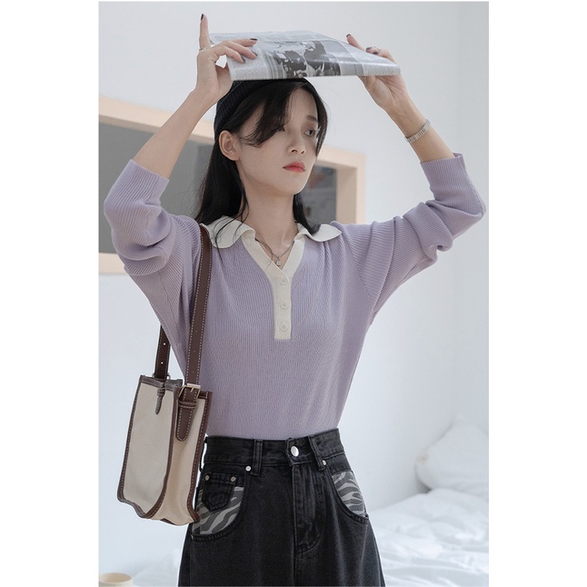 Porozi Áo thun polo  dáng rộng phong cách Hàn Quốc thời trang cho nữ