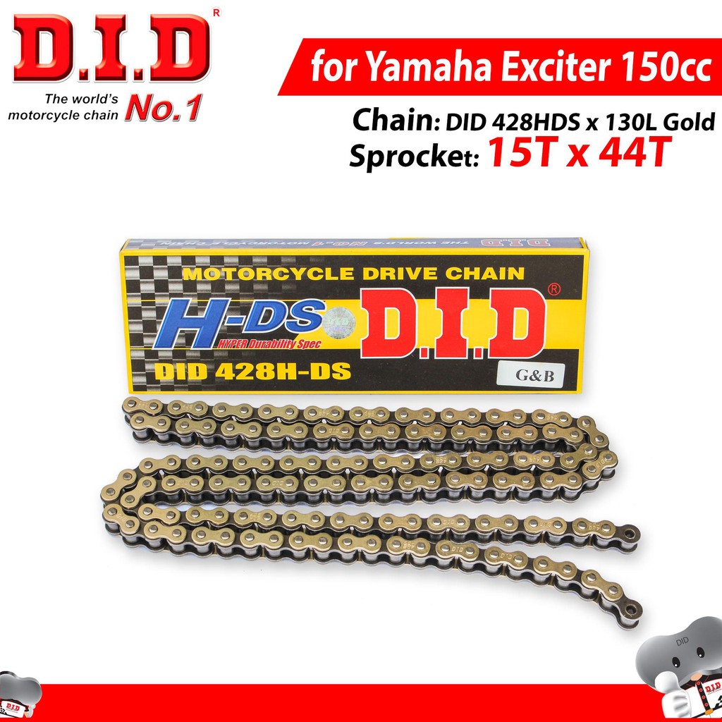 Nhông sên dĩa DID Exciter 150cc lên nhông 15 dĩa 44T – Sên vàng 130L 10ly DID HDS ( Thái Lan )