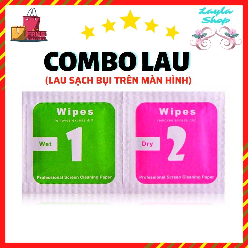 Khăn lau 1 và 2 mếng lau vệ sinh màn hình điện thoại trước khi dán kính cường lực điện thoại - Giấy lau ướt khô