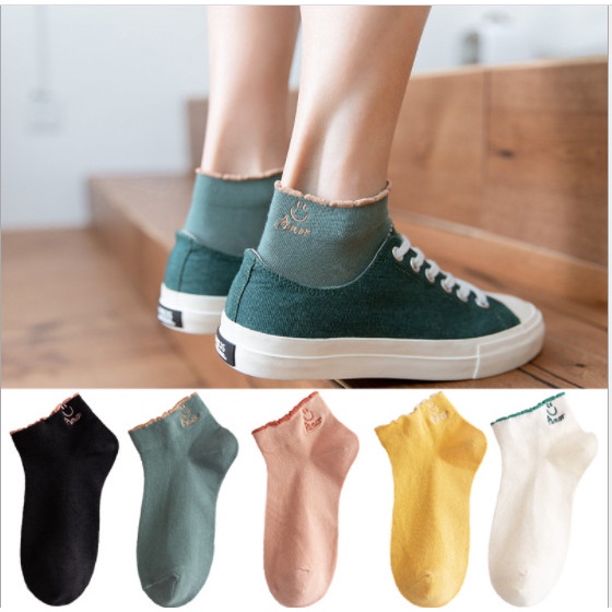 Tất Vớ nữ cố ngắn Ulazzang hình mặt cười cute Combo 5 đôi