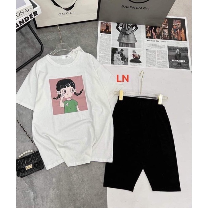 Sét áo phông em bé kết tóc + quần legging lửng DA6