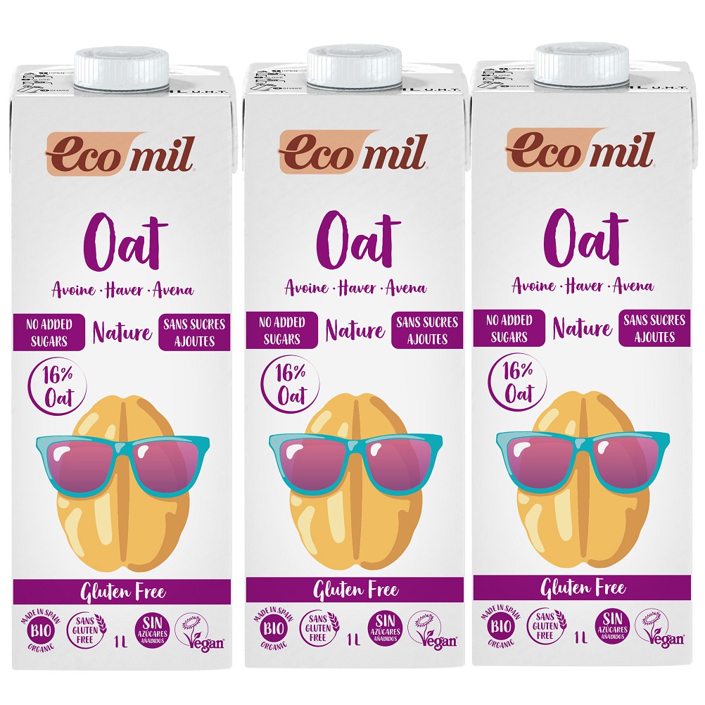 [Lốc 3 Hộp] Sữa Yến Mạch Không Thêm Đường Gluten Free Hữu Cơ Ecomil (1L) - Organic Oat Milk No Added Sugars Gluten Free