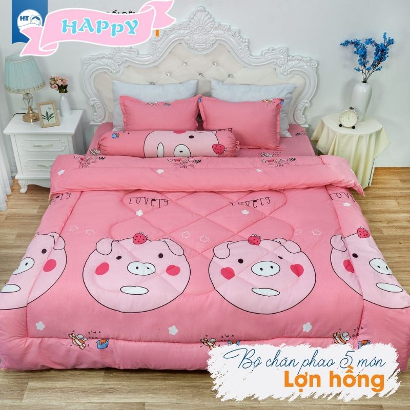 Bộ Chăn Phao 5 Món Ga Gối Poly loại 1 Chăn Bông Như Hình