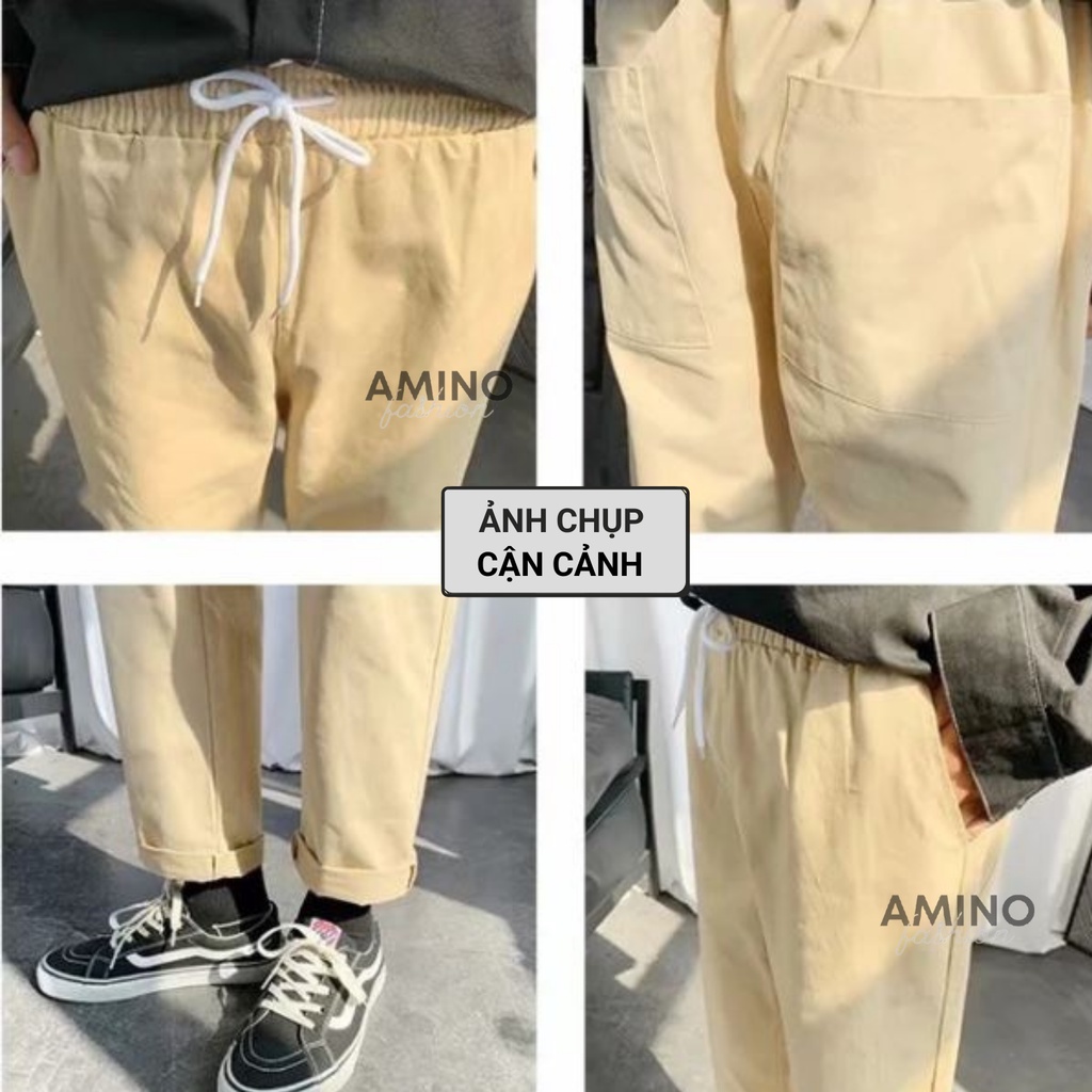 Quần Baggy KAKI Nam Nữ Unisex Basic cạp chun ống suông săn gấu phong cách Ulzzang