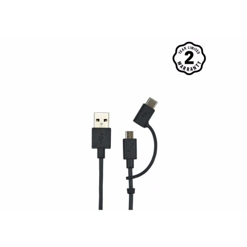 Cáp sạc 2 cổng Energizer HT USB Type-C & Micro-USB dài 1.2m - C11UBX2CFBK4 (Đen)