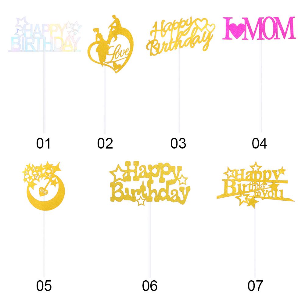 Set 2 Phụ Kiện Cắm Trang Trí Bánh Kem Chữ Happy Birthday Xinh Xắn