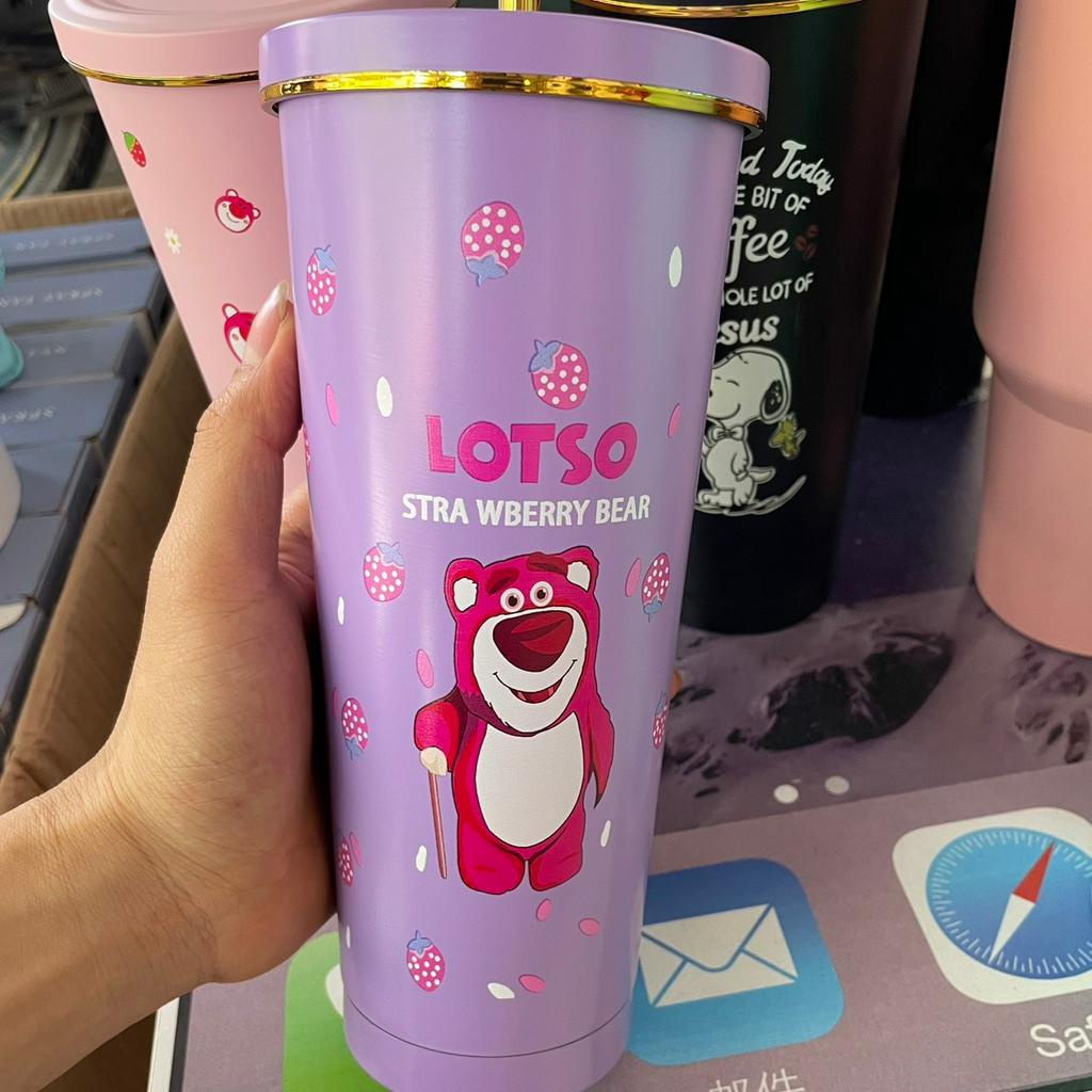 Ly Giữ Nhiệt Gấu Dâu LOTSO 750ML, Bình Giữ Nhiệt Inox 304 Tặng Kèm Ống Hút Cọ Vệ Sinh