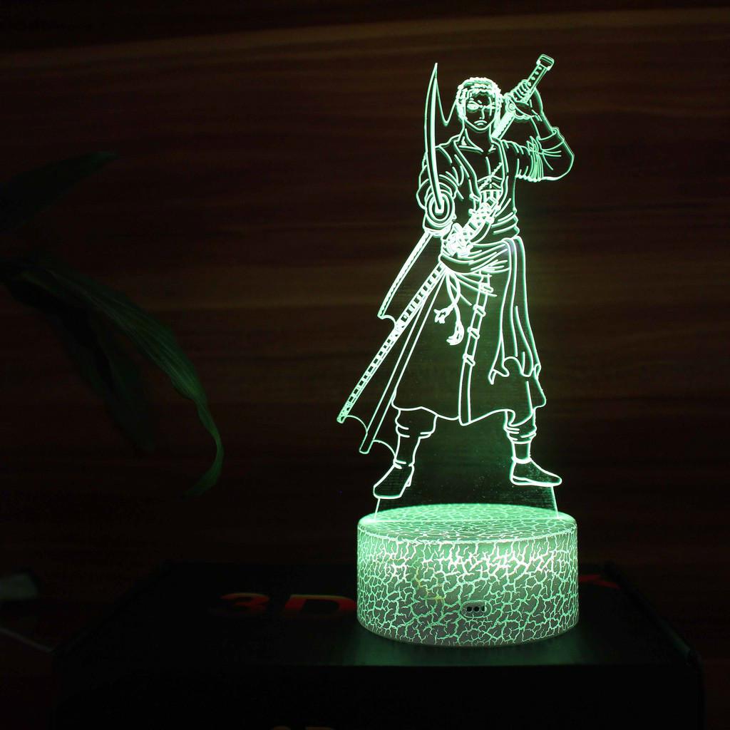 One Đèn Led Để Bàn Hình Luffy Zoro Chopper + Điều Khiển Từ Xa + Sạc Usb Thay Đổi 16 Màu 3d