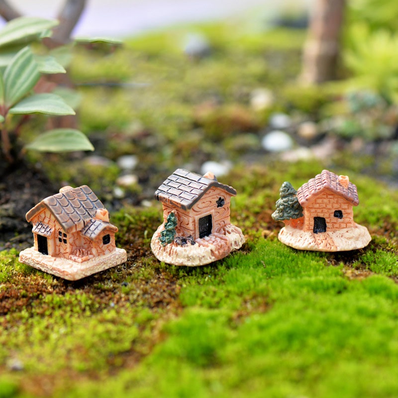 Tiểu cảnh mini ❤️ Mô hình nhà gạch mini trang trí sân vườn tiểu cảnh, chậu sen đá, terrarium