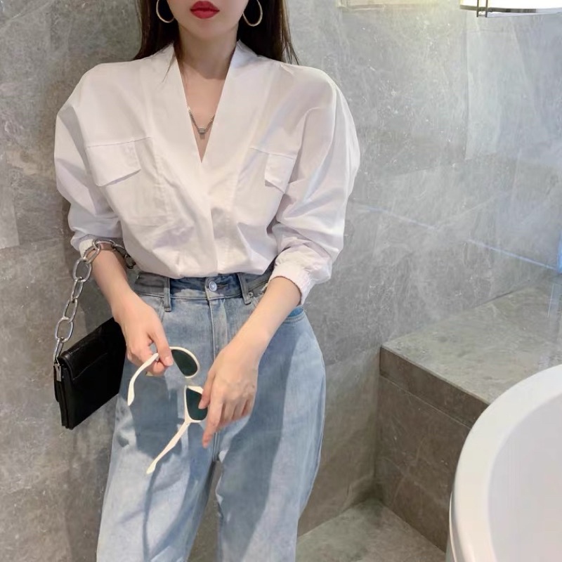 Áo sơ mi trắng cổ V ,áo sơ mi nữ siêu hot