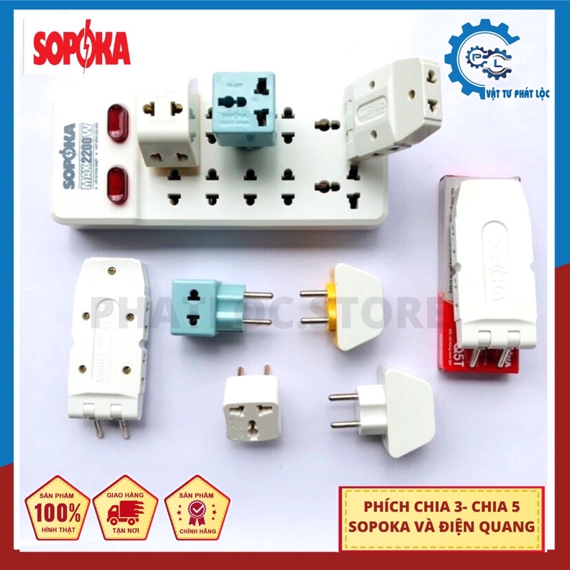 Phích cắm điện 1 ra 3-Đầu chuyển đổi 2 thành 3- Ổ cắm nối chia 5 ngã SOPOKA, OMINSU, ĐIỆN QUANG