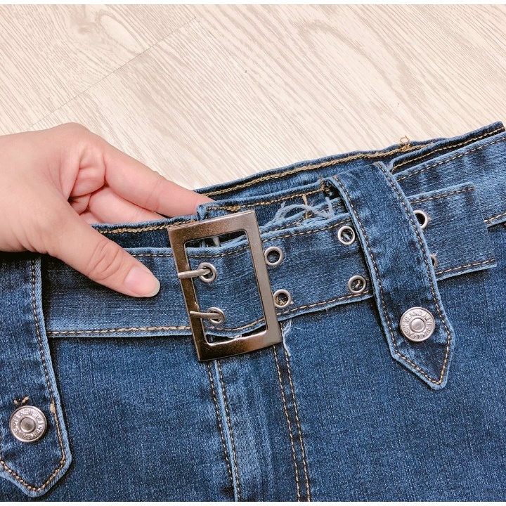 Chân váy quần kèm nịt lưng cao chất vải Jeans Cotton 2 da cao cấp dày dặn co giãn Hàng Y Hình Chính Chủ