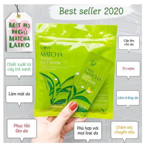 Lẻ 1 gói mặt nạ ngủ trà xanh Làm Sạch mụn Matcha LaiKou