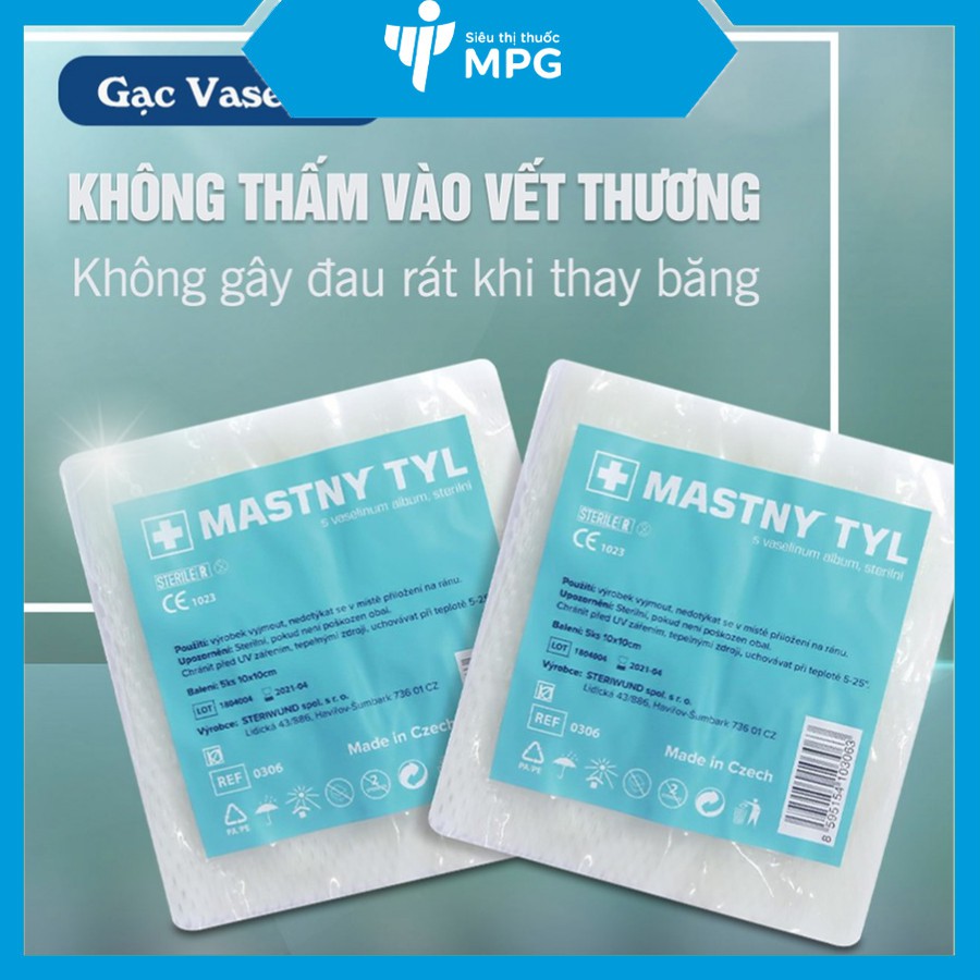 [CHÍNH HÃNG] Gạc vaseline MASTNY TYL - Băng vết thương, vết loét, bỏng, chống dính khi thay băng