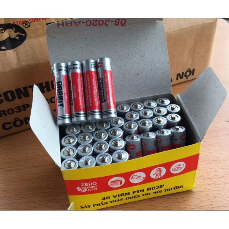 1 hộp 40 viên pin con thỏ, pin tiểu AA, pin khiển AAA