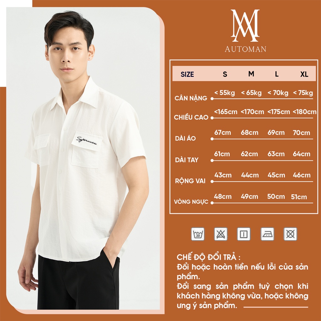 Áo sơ mi nam ngắn tay trơn mát vải đũi cao cấp không nhăn không bai xù AUTOMAN A10
