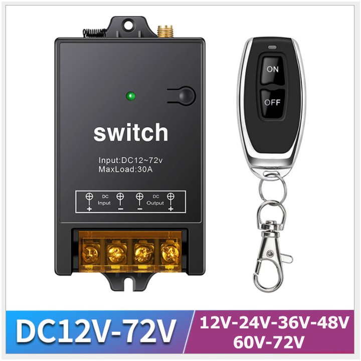 BỘ Công tắc điều khiển từ xa 100m 12V: 72V DC điều khiển bật tắt từ xa các thiết bị điện 1 chiều