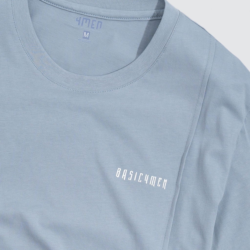 Áo thun nam cổ tròn đẹp 4MEN AT053 ngắn tay, xếp ply dọc thân áo, in chữ nổi đơn giản, vải cotton cao cấp thoáng mát | BigBuy360 - bigbuy360.vn