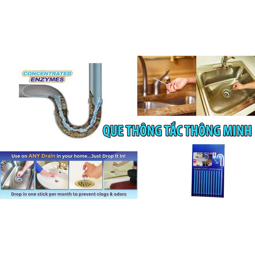 vỉ gồm 12 que thông tắc cống - thông tắc bồn rửa