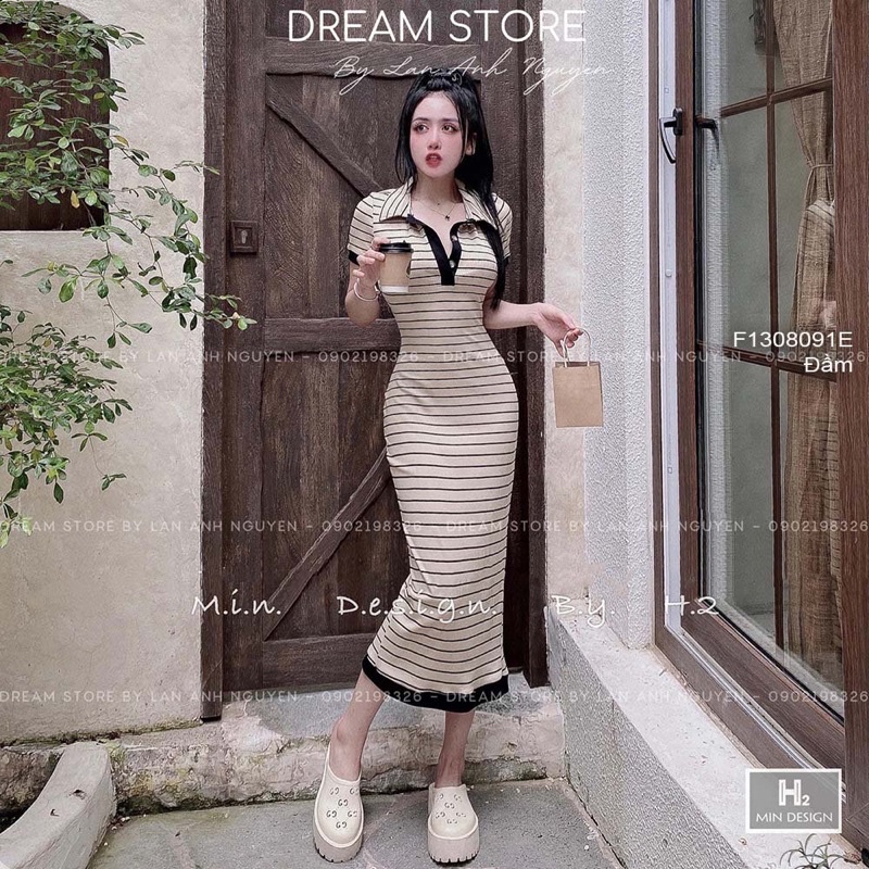 Đầm body tăm kẻ sọc dáng dài cổ đúc tay con! 255k