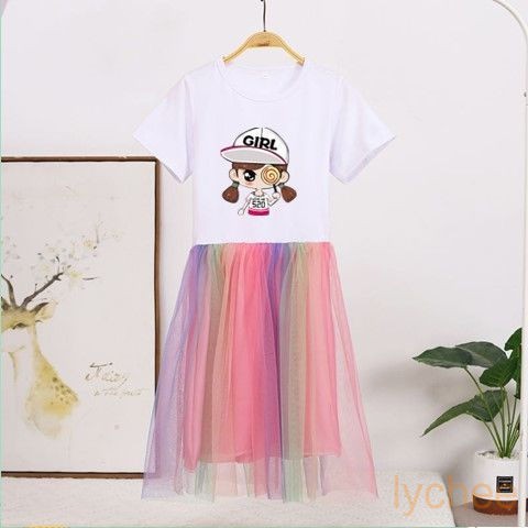 Đầm Công Chúa In Hình Kỳ Lân Cho Bé Gái 2020