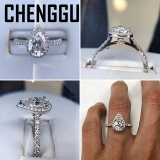 Nhẫn Bạc 925 Đính Đá Moissanite Màu Sắc Tự Nhiên Hình Giọt Nước Thời Trang Cho Nữ