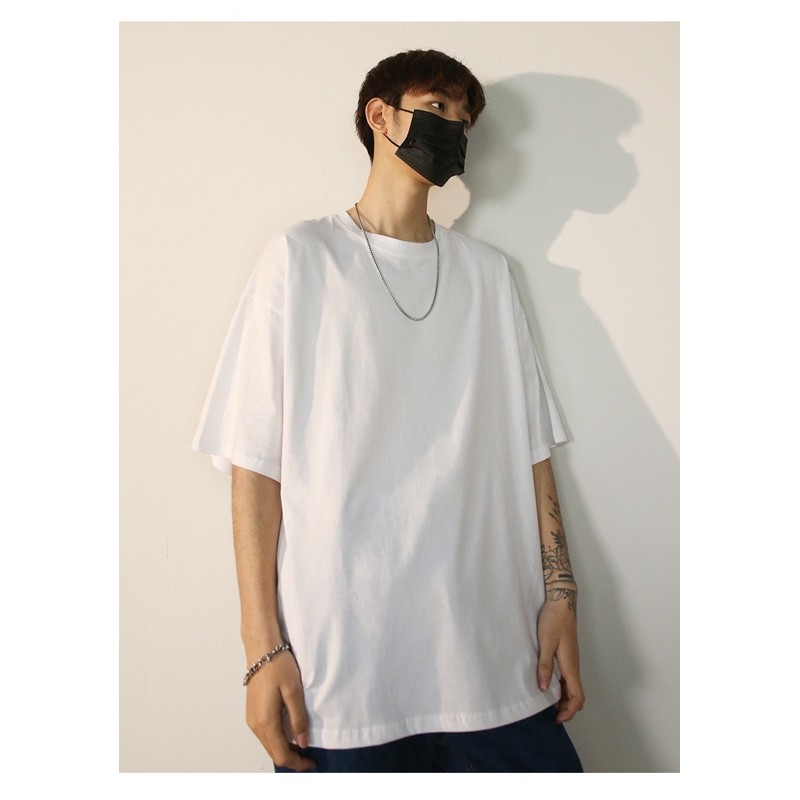 ÁO THUN TAY LỠ COTTON TRẮNG TRƠN FORM UNISEX (có hình chụp thật)