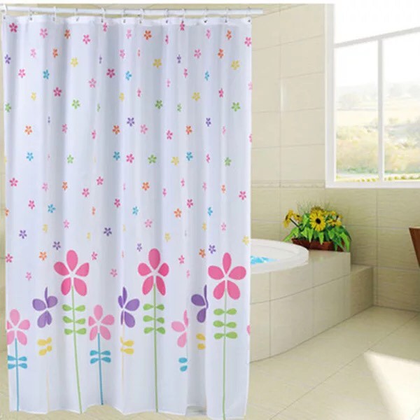 Rèm phòng tắm / Rèm cửa sổ trắng họa tiết Hoa 5 cánh sắc màu 180cm x 180cm Loại 1( Cao Cấp )