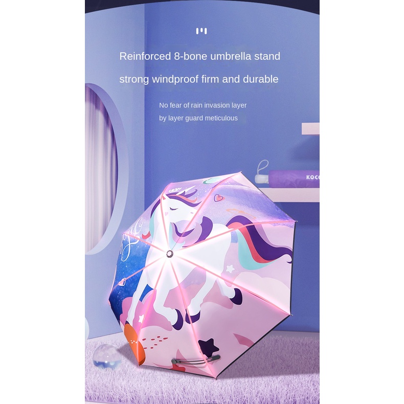 Lemonkid New dành cho trẻ em Ô dù tự động cho học sinh gấp Ô dù nam và nữ hình tròn Che nắng