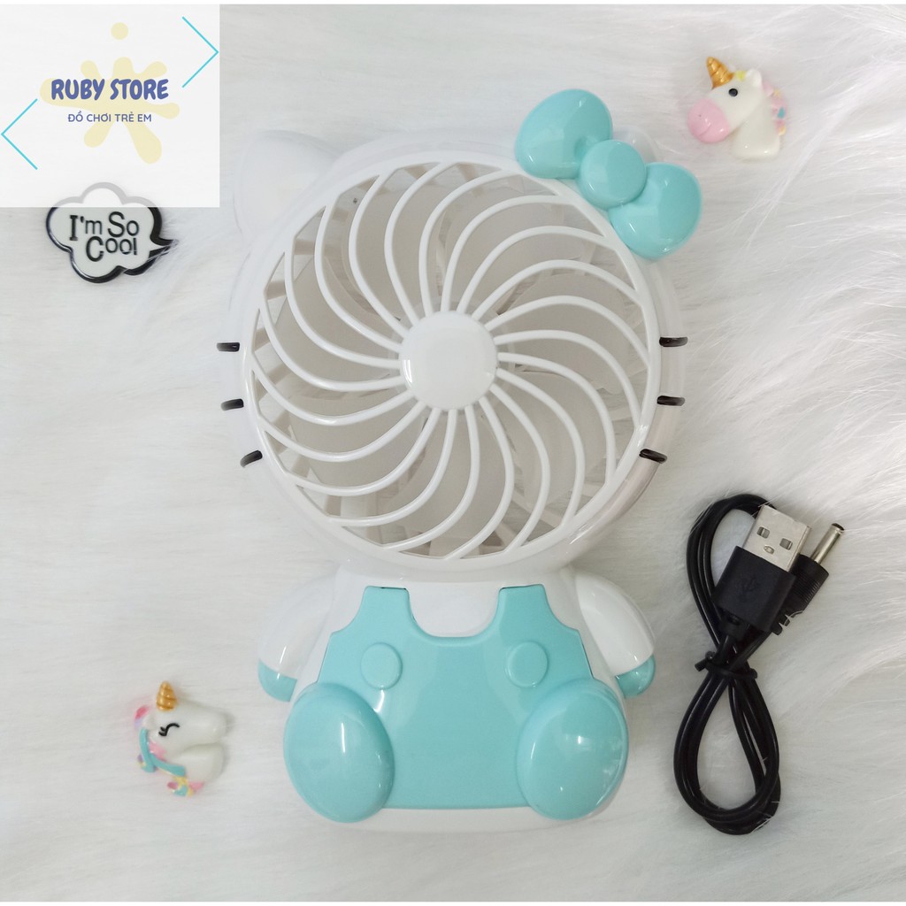 QUẠT ĐỂ BÀN HELLO KITTY SIÊU CUTE CÓ ĐÈN (Kèm dây sạc cổng USB)