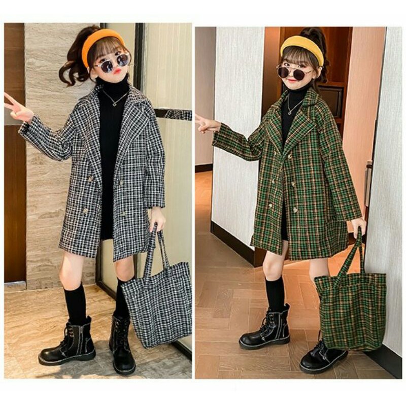 Áo khoác dạ dáng dài kèm túi duyên dáng cho bé