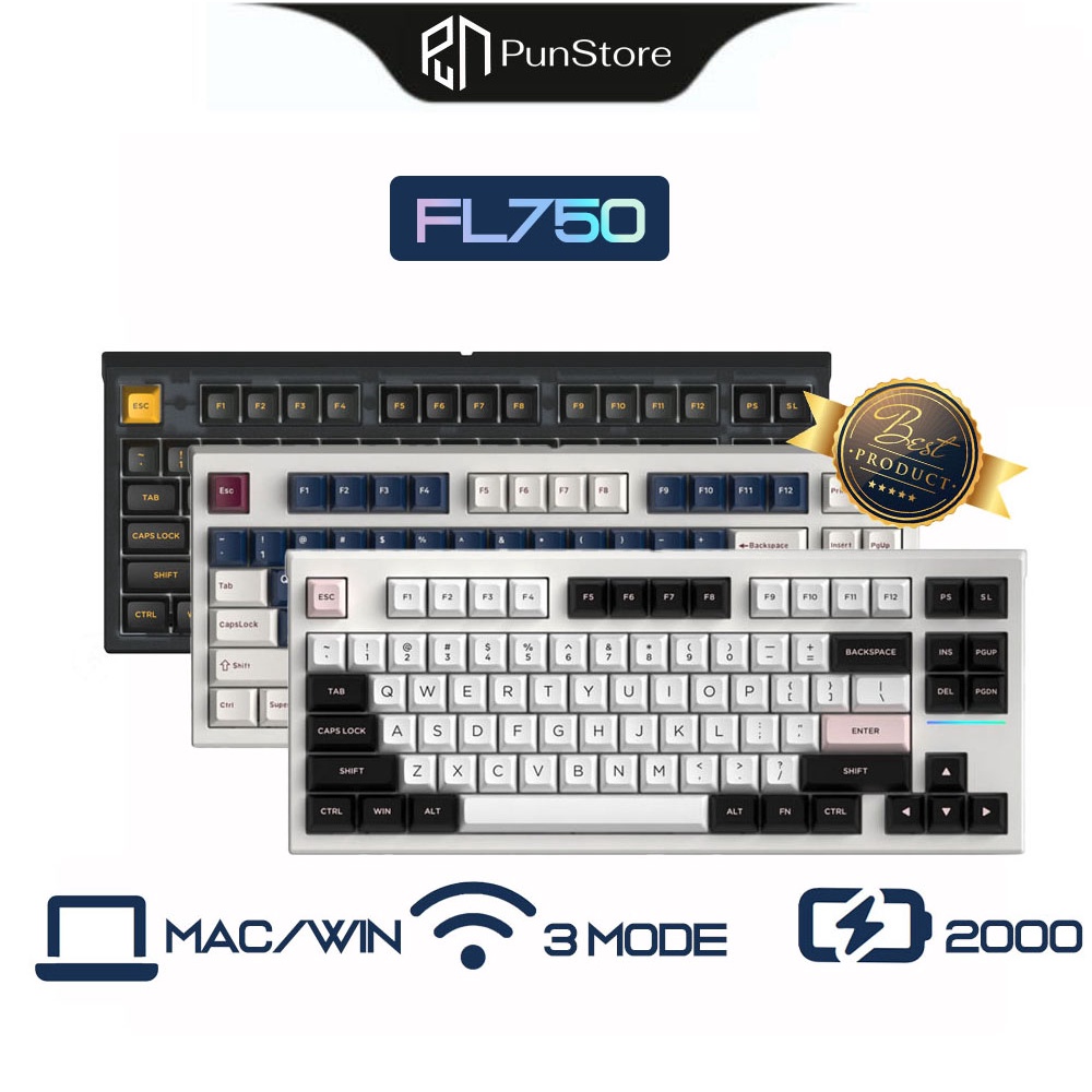 Bàn phím cơ FL-Esports FL750 White Olivia / Polar Night (Gasket mount / 3 Mode / Hotswap / Led RGB)
