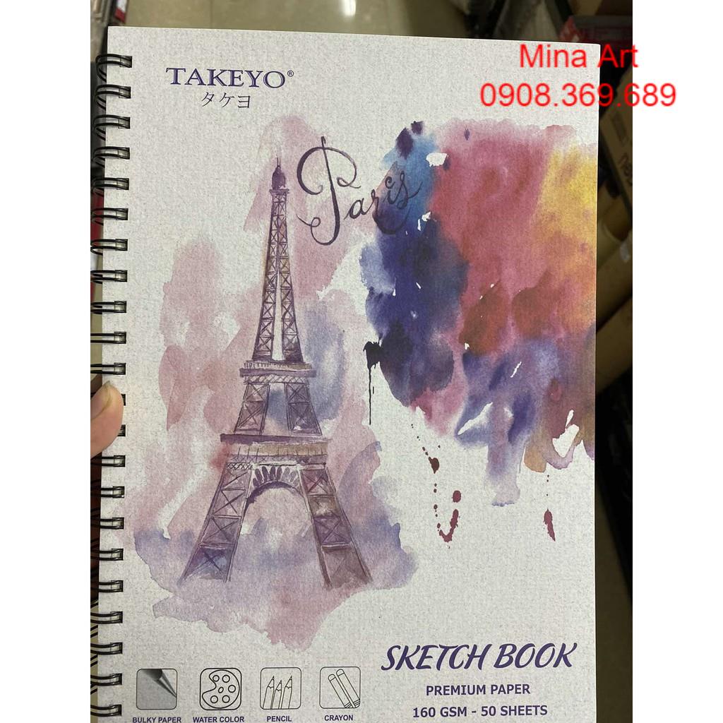 Tập vẽ gáy Lò xo ngang Takeyo (Sketch Book), Size A3, A4, B5, A5, mini  160gsm gồm 50 Tờ