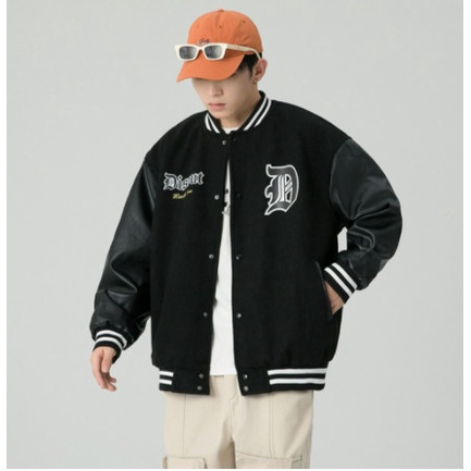 Áo Khoác Nam Nữ, Áo Khoác Bomber Chữ D Phối Tay Da Unisex Hàng Hot Trend F12