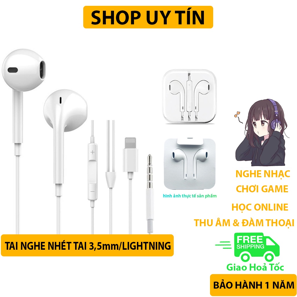 Tai Nghe nhét tai có dây rắc lightning kết nối bluetooth & 3.5mm chân tròn tương thích ip 6 6s 7 x ss s7 s10 note BH 12T