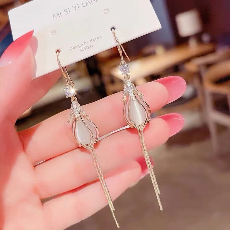 Bông tai bạc 925, Khuyên tai dáng dài phong cách thời trang Hàn Quốc nữ tính - B30